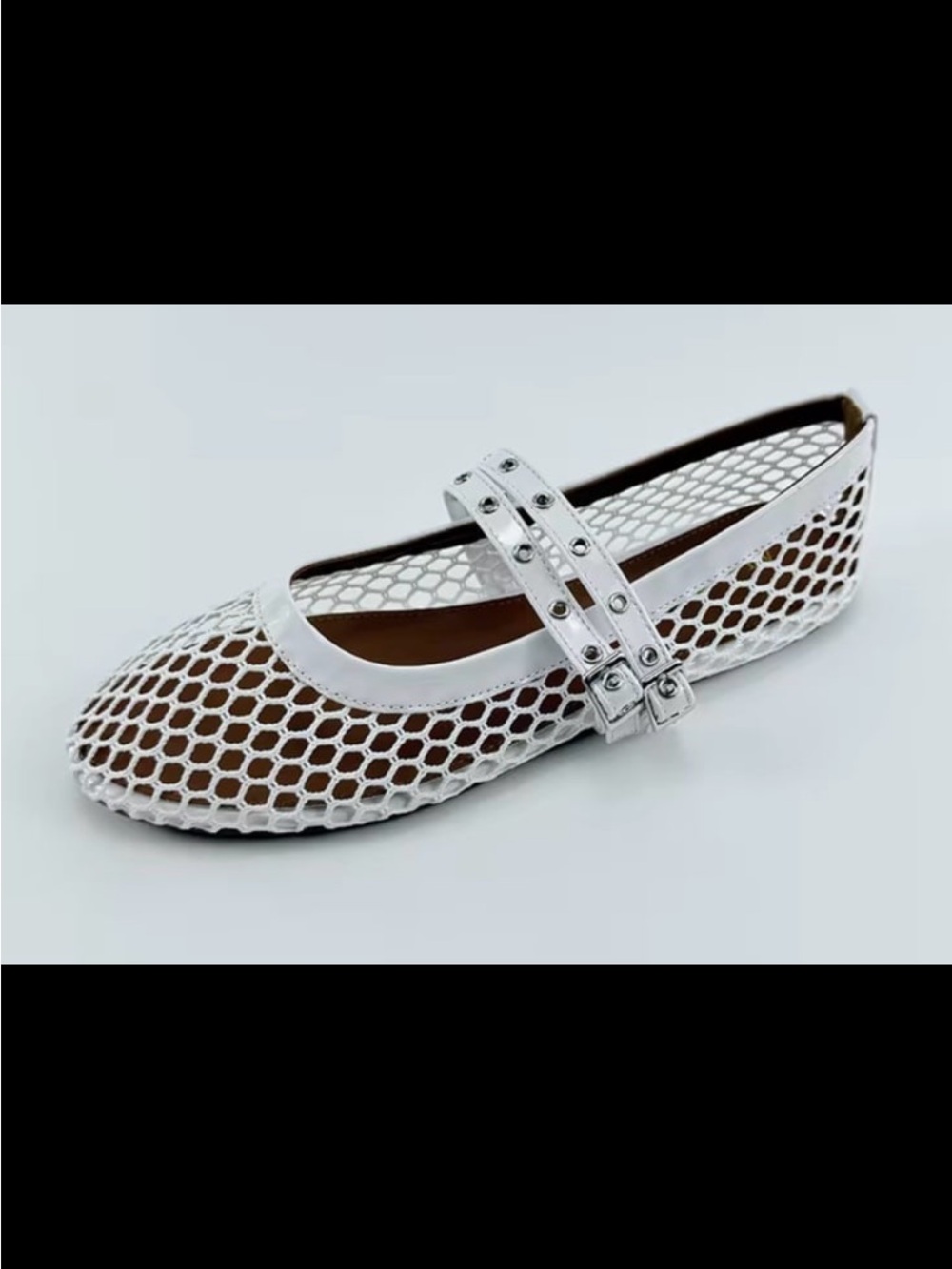Alaia White Mesh Mary Jane Flat with Studded Double Straps Size 7.5M